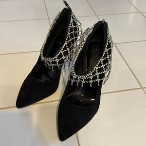 Vince Camuto black suede pumps with rhinestones
